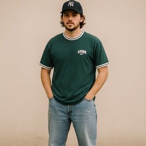 Vintage‎ 90s Reebok Ringer Tee Green & White Logo Shirt XL